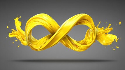 Poster - Abstract yellow ribbon with a splash of paint representing the golden ratio concept in a creative liquidity pulse design