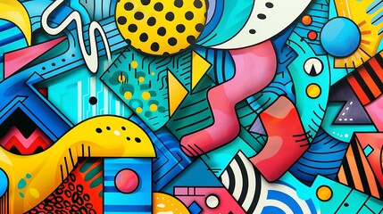 Poster - a vibrant abstract geometric pattern featuring a variety of shapes and colors