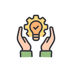 Poster - Innovation Support In Hands With Gear Symbol And Light Bulb Concept