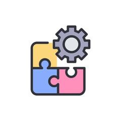Poster - Integration Of Puzzle Pieces With Cogwheel For Problem Solving