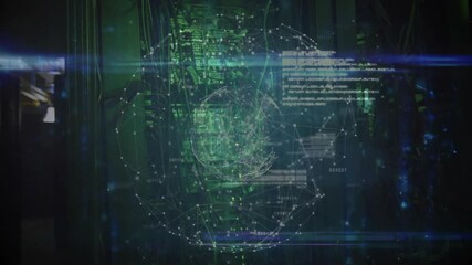 Poster - Glowing data grid initiating holographic wireframe globe forming and rotating, highlighting network