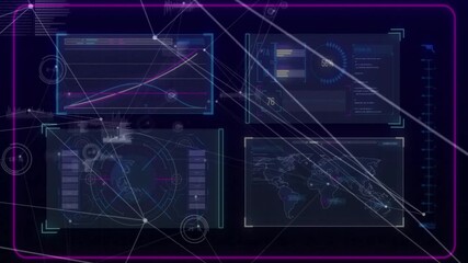 Poster - Neon-framed dashboard popping up animating four data panels graphs and nodes showing realtime data