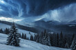© Infographica Studio - Snowstorm Over Mountain Forest in Winter Twilight