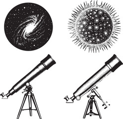 Wall Mural - black and white telescope points towards a detailed of a spiral .