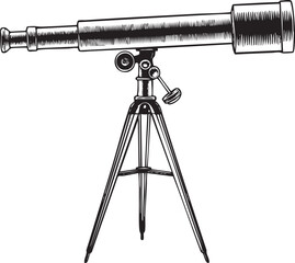 Wall Mural - vintage telescope stands on a sturdy tripod ready for observation.