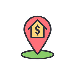 Poster - House Location Icon Depicting Real Estate Valuation With Money Symbol