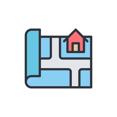 Poster - Colorful Icon Showing A Map And House For Property Locator Concept