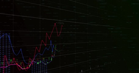 Poster - Faint grid emerging then candlestick markers and lines oscillating, visualizing market trend shifts