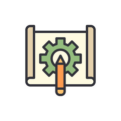 Poster - Illustration Of Blueprint With Gear And Pencil Isolated On Transparent