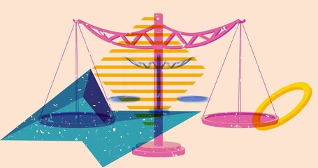 Poster - Risograph Scale with geometric shapes animation. Moving object in trendy riso graph design video.