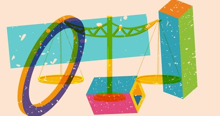 Poster - Risograph Scale with geometric shapes animation. Moving object in trendy riso graph design video.