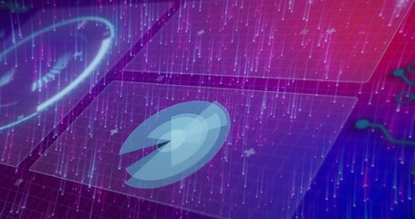 Poster - On startup radar shape rotating and cycling segments pulsing ring and neon lines visualizing data