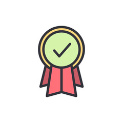 Poster - Green Badge With Check Mark Symbolizing Award And Certificate Design