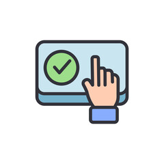 Poster - Human Hand Tapping On The Screen With Check Mark Sign Icon