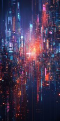 Poster - Futuristic Cityscape with Glowing Lights and Abstract Buildings on Transparent Background