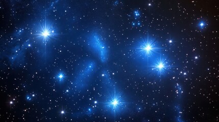 Poster - Brilliant Blue Starfield with Nebulous Clouds and Countless Stars in the Deep Cosmos
