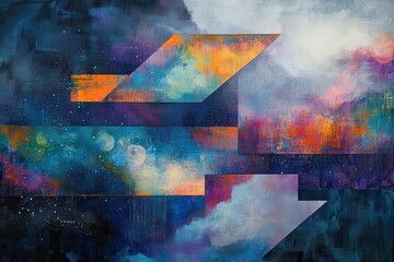 Aufkleber - Abstract Geometric Space Painting with Textured Layers and Vibrant Colors Modern Art