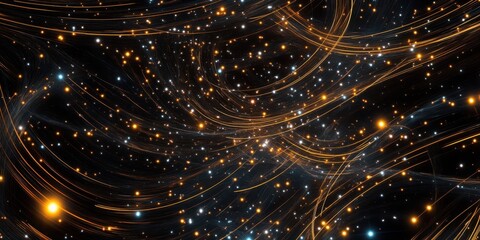 Poster - Abstract Background with Golden Lines Glowing Particles and a Dark Mysterious Atmosphere
