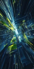 Poster - Abstract Geometric Architecture Perspective with Blue and Yellow Tones Modern and Futuristic Design
