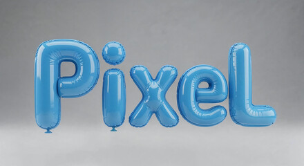 Poster - Blue pixel balloons floating on a gray background