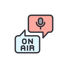 Poster - Illustration Featuring Speech Bubbles And Microphone Symbol Broadcasting Theme