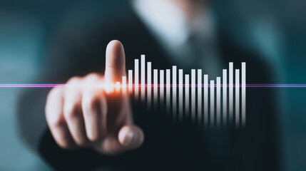 Poster - Navigating Digital Data: A person's finger gracefully interacts with a data visualization, evoking the cutting edge of technology.