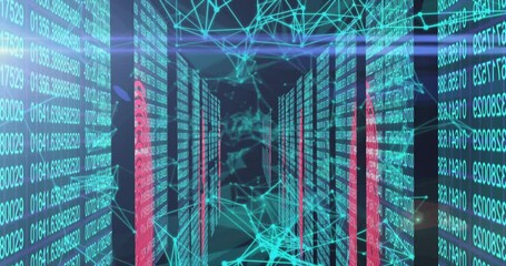 Poster - At start binary panels appearing, network mesh forming, digits scrolling, camera drifting immersing