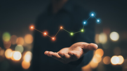Poster - Visualizing Progress: A hand cradles a vibrant, glowing chart, symbolizing growth and the forward trajectory of success in a world of technological advancement and innovation.
