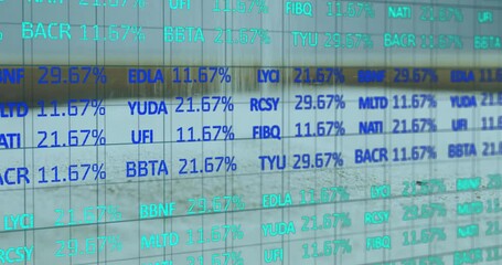 Poster - Stationary camera framing acronym grid shifting percentages every second to visualize data trends