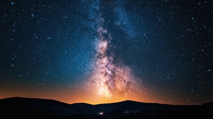 A magnificent night sky features the vibrant milky way galaxy