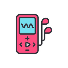Poster - Portable Music Player Icon In Vibrant Colors With Earphone Accessories