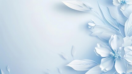 Poster - White floral design with petals and leaves on a light blue background