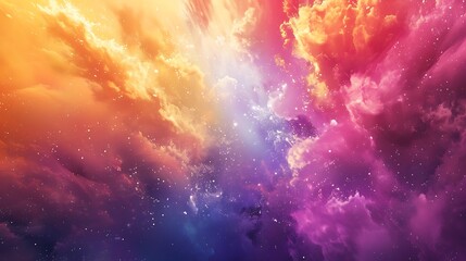 Leinwandbilder - Colorful clouds and stars create a vibrant cosmic sky with shades of orange, pink, purple, and blue