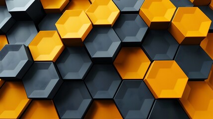 Leinwandbilder - abstract background of yellow and gray hexagonal tiles forming a geometric pattern