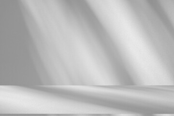 Poster - Wall interior background, studio and backdrops show products.with shadow from window color white and grey. background for text insertion and presentation product	
