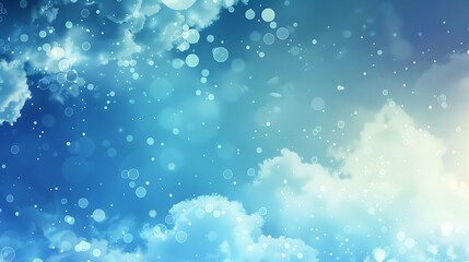 Leinwandbilder - dreamy sky with fluffy clouds and floating bubbles against a blue gradient background