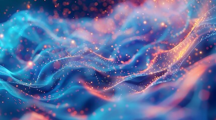 Leinwandbilder - abstract blue wavy background with glowing orange particles creates a futuristic and dynamic digital design