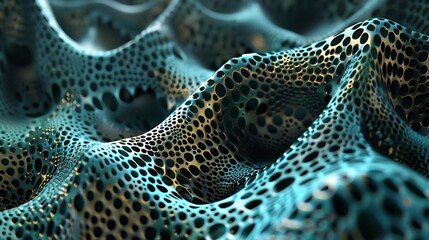 Leinwandbilder - close up of an abstract textured surface with a blue and gold color scheme and a pattern of small holes