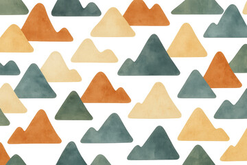 Poster - Watercolor mountain pattern featuring gradient orange, yellow, green hues, repeating across transparent backdrop for natural design elements
