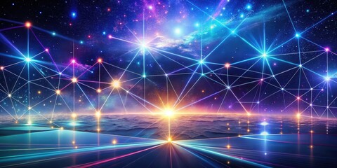 Wall Mural - Cosmic Network A Celestial Interconnection of Light and Energy Over a Tranquil Seascape
