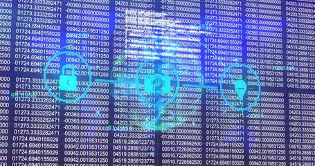 Poster - On start padlock and arrows icons appearing, pin joining line as code scrolling for secure transfer