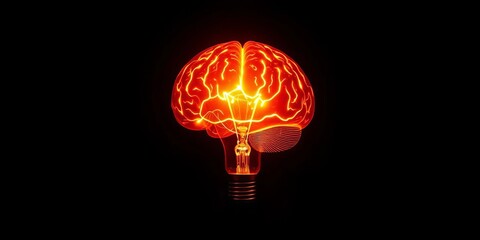 Poster - Illuminated brain within a lightbulb, dark background,  consciousness,  science