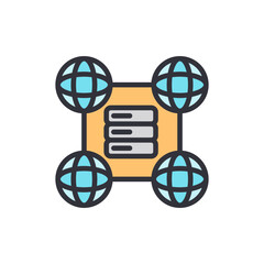 Poster - Global Network Server Icon With Worldwide Connectivity Illustration