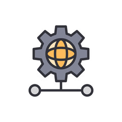 Poster - Conceptual Illustration Of Global Network Automation With Cogwheel