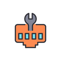 Poster - Repairing Network Connection With Spanner On Orange Port Icon