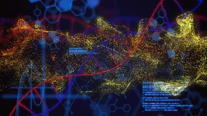 Poster - Glowing yellow particle wave emerging on left, intersecting red and purple curves showing data flow