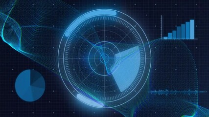 Aufkleber - At startup radar interface sweeping scan wedge through waveform while charts rising for monitoring