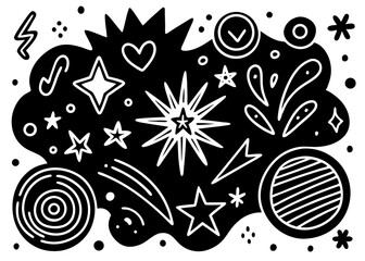 Aufkleber - Abstract black and white illustration with stars and decorative elements