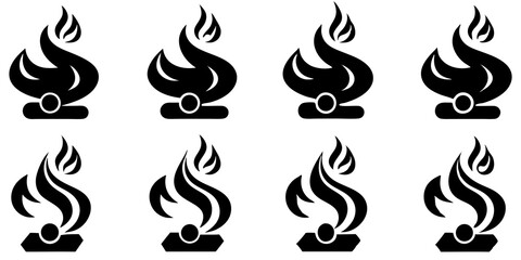 Poster - Abstract flame icons arranged repeatedly illustrating heat energy and combustion on white background