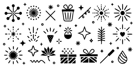 Poster - Vector illustration of festive and ornamental black and white christmas icons